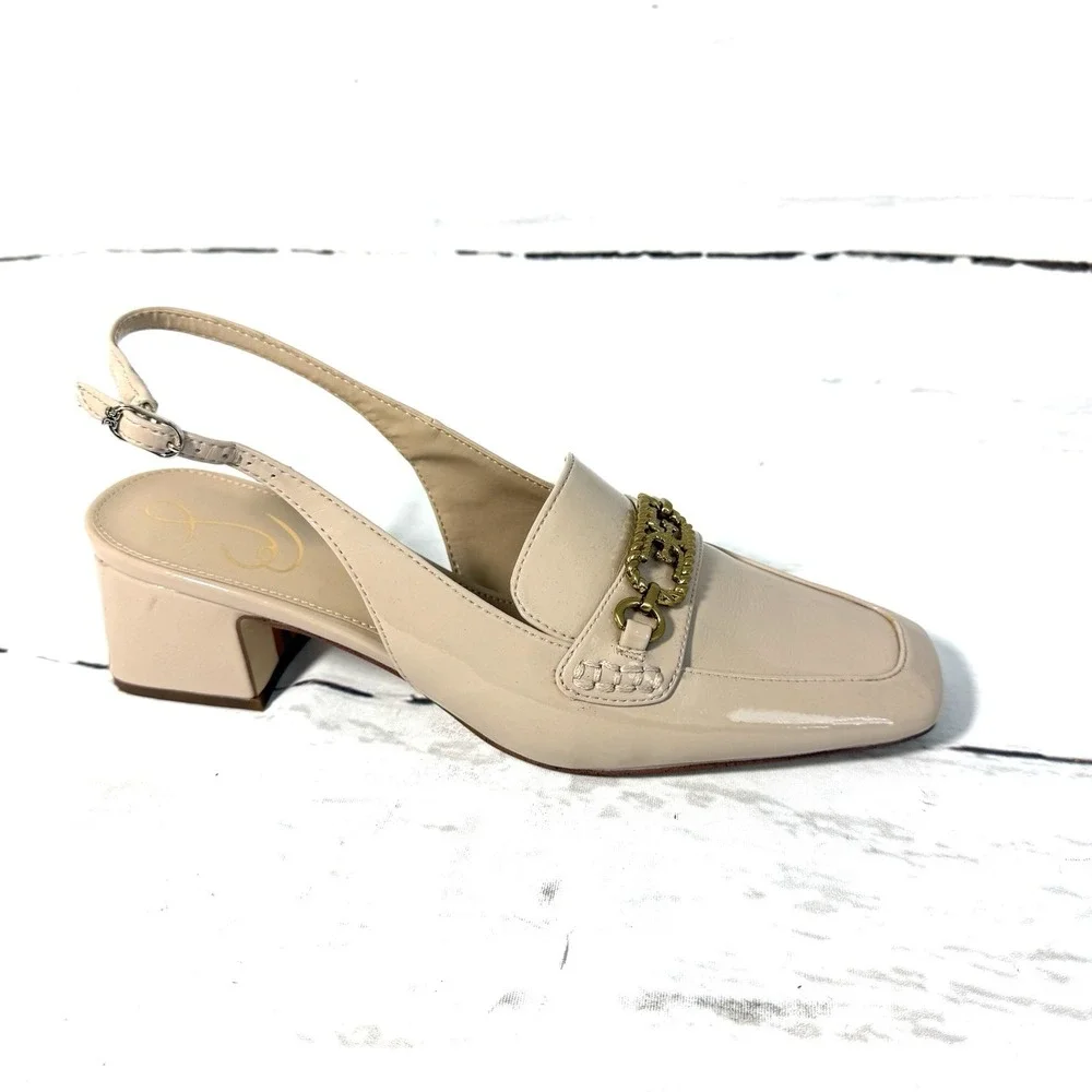 Sam Edelman Teana Shoes Women's 8.5M Beige Slingback Pumps Patent Leather